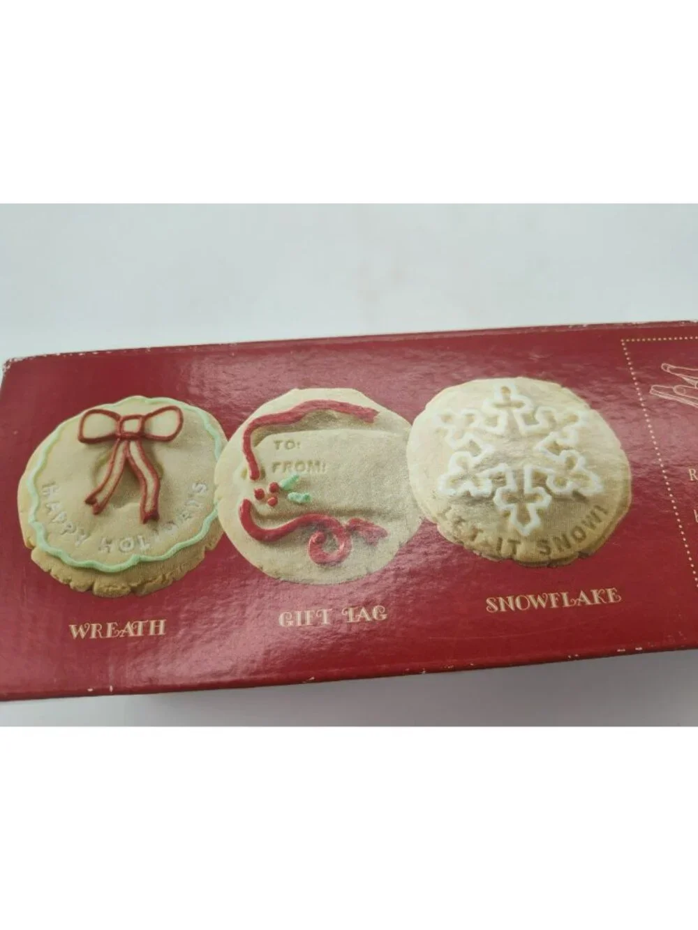 Nordic Ware Set of 3 Holiday Cookie Stamps Made USA Snow Bow Gift Tag Box damage